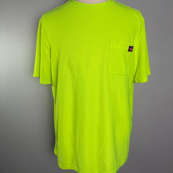 Wranglers Neon Green/Yellow Work T-shirt Construction Road Crew Chest Pocket XL - Picture 1 of 10